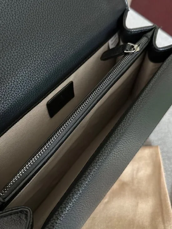 Black Dionysus Style Small Chain Bag Textured Leather Silver Hardware - Picture 8 of 9